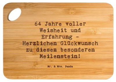 Produktbild von Mr. & Mrs. Panda Brett Spruch 64. Geburtstag Weisheit - Transparent - Geschenk, unvergesslich, Geburtstagsgeschenk, Geburtstagsfreude, Frühstücksbrett, feiern, Holzbrett