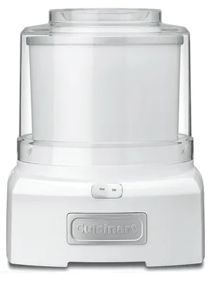 A white Cuisinart ice cream maker is shown against a white background.