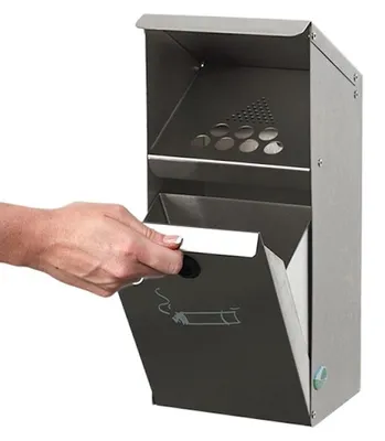 Produktbild von Großvolumiger Ascher mit Schutzdach | Wandhalterung | HxBxT 41x18x15cm | Edelstahl