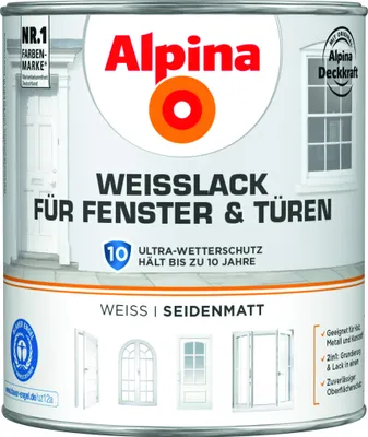 Produktbild von Alpina Weißlack für Fenster & Türen 2 L weiß seidenmatt