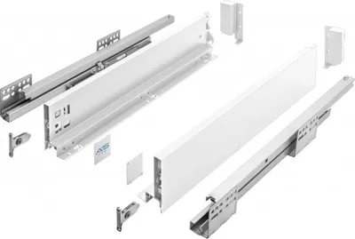 Image de Système de tiroirs GTV AXIS PRO - Ensemble de tiroirs à extension totale et fermeture en douceur - Longueur 500 mm - Hauteur 86 mm - Couleur : blanc