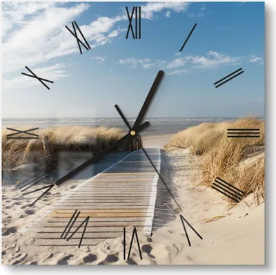 Produktbild von DEQORI Glasuhr 30x30 cm Römisch 'Strandaufgang am Meer' Wanduhr Glas Uhr Design leise
