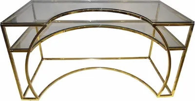 Produktbild von Casa Padrino Luxus Designer Schreibtisch Gold 140 x 70 x H. 75 cm - Metall Bürotisch mit Glasplatten - Computertisch - Luxus Designer Büro Möbel