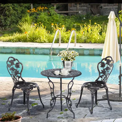 Produktbild von SUGIFT Gartenmöbel Set 2 Personen Aluminium Bronze, Balkonset Sitzgruppe wetterfest, Bistro-Set Metall | 60x60x67 cm | 16,75 kg | Balkonmöbel
