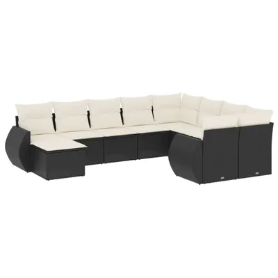 Zdjęcie produktu dla vidaXL 10-częściowa sofa ogrodowa z poduszkami z czarnego polirattanu