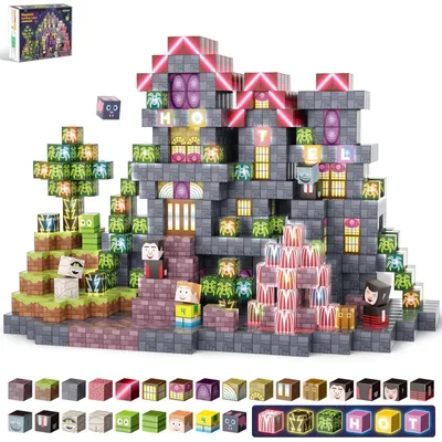 Immagine prodotto di Omgoods - Blocchi da costruzione magnetici, 198 pezzi - Giocattolo educativo - Gioco di costruzione creativo - Gioco sensoriale - Regalo di compleanno per bambini - Set di costruzioni