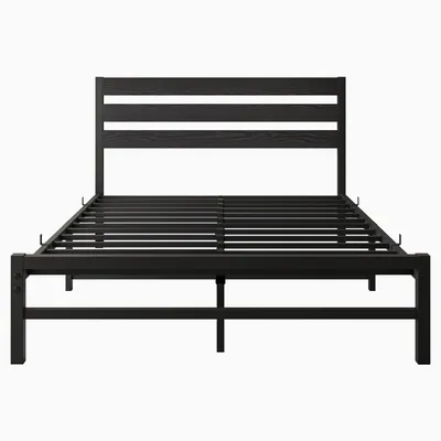 Produktbild von MODFU Metallbett Jugendbetten 140 x 200 Bettrahmen mit Lattenrost,Bettgestell Doppelbett mit MDF Kopfteil und Fußteil,ohne Matratze,schwarz