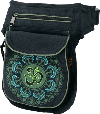 Produktbild von Stoff Sidebag & Gürteltasche Aum Mandala, Goa Gürteltasche, Bauchtasche - Schwarz/grün, Uni - Erwachsene, Baumwolle, 25*17*4 cm, Festival- Bauchtasche Hippie