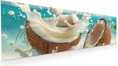Produktbild von Glasbild 120x40cm in XXL für Wohnzimmer, Schlafzimmer Motiv Kokosnuss Splash