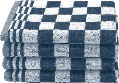 Produktbild von 4er Set Küchenhandtuch / Geschirrtuch, Baumwolle, Frottee, 50x50 cm, blau kariert