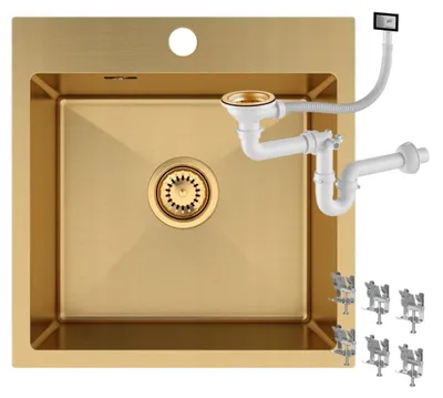 Produktbild von Granitan - Edelstahlspüle - Spülbecken 45x46 cm - Küchenspüle Gold - mit Siphon - Unterbau - BARI46, KI-generiertes Bild