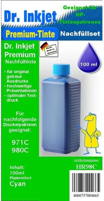 Produktbild von HR98C - cyan- Pigmentierte Nachfülltinte 100ml für HP971 und HP980 Druckerpatronen