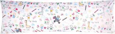 Produktbild von Renforcé Seitenschläferkissen Bezug 40x145cm - Familie und Tiere gemalt - 100% Baumwolle, Kissenbezug, Kinder (EW-My-Family)