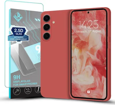Produktbild von Hülle für Samsung Galaxy S24 FE mit 9H Displayglas Displayschutz Plus Case Cover Bumper Silikon Softgrip Schutzhülle Farbe: Rot