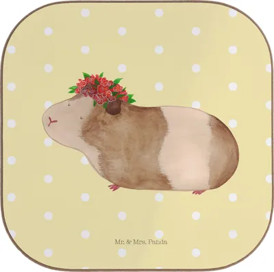 Produktbild von Mr. & Mrs. Panda Holzuntersetzer Meerschweinchen Weisheit - Gelb Pastell - Geschenk, Coaster, Untersetzer Gläser, Lustige Sprüche, Wunder, für, Spruch, gläseruntersetzer