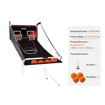 Imagen del producto de Juego de baloncesto tipo arcade, modo para dos jugadores, diseño compacto y plegable, 1 pulgada