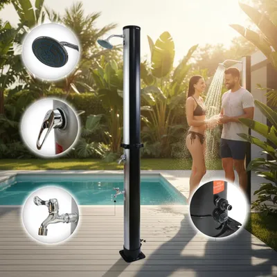 Produktbild von Solargartendusche 35 L Silber mit Mischbatterie & großer Regendusche bis 60 °C