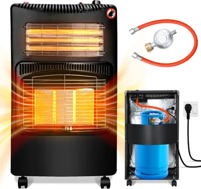 Image de Hengda 4200W Chauffage à gaz hybride y compris kit de régulation de la pression du gaz - Chauffage électrique infrarouge Four à gaz, chauffage radiant à gaz, bouteilles de butane et de propane et raccordement électrique