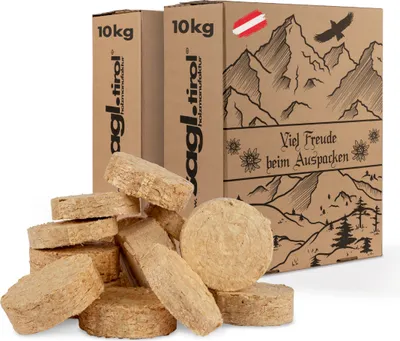 Produktbild von Holzbriketts aus Nadel Holz im Karton I 20 kg I Ø 7cm I 100% Nadelholz aus Österreich I Regional und Ökologisch Hergestellt I Natürliches Brikett mit hohem Heizwert I Ohne Bindemittelzusätze