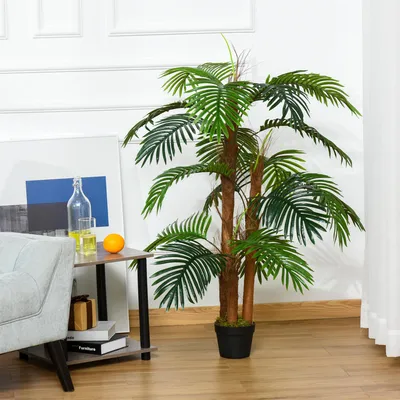 Produktbild von Sweiko künstliche Pflanzen 120 cm künstlicher Palmen Palme Kunstpflanze Kunstbaum Kunstpflanzen im Topf Zimmerpflanze Dekopflanze Büropflanze Kunststofftopf für drinnen und draußen