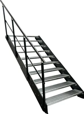Immagine prodotto di Scala a pioli in acciaio con griglia 10 gradini ringhiera a sinistra - Lato zincato e verniciato a polvere color antracite - (L x A x P) 60 x 190 x 196 cm