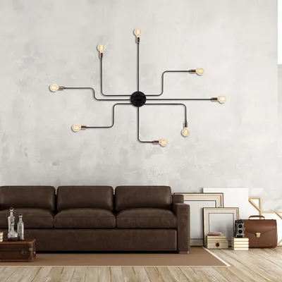 Produktbild von Opviq, Moderne Wandlampe aus Eisen, Schwarz und Bronze, Ø 125 cm, Höhe 15 cm | E27 Fassung, max. 40 W, IP20 | Stilvolles, industrielles Design für jeden Raum.