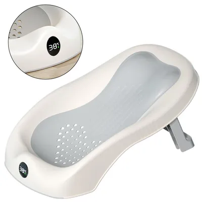Produktbild von Baby-Badewannenstütze, ideal für Babys unter 6 Monaten, mit Thermometer, verstellbarer Neigung, Badewanne für Neugeborene, Babywannen für Babywannen