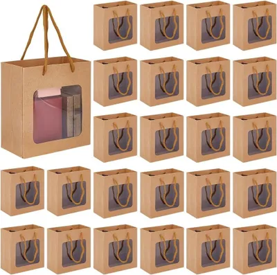 Image de Solidchoice - 30 sacs en papier brun avec anses - Sacs en papier kraft pour cadeaux et fêtes