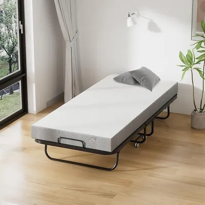 Imagen del producto de Cama plegable de 90x200 cm, ideal como cama de invitados, con colchón de espuma de 13 cm de grosor