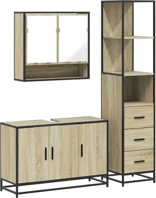 Produktbild von vidaXL 3-tlg. Badmöbel-Set Sonoma-Eiche Holzwerkstoff