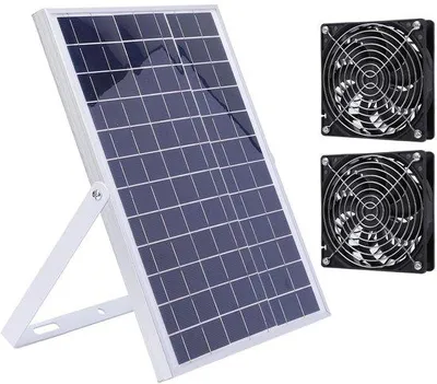 Produktbild von 15W Solargebläse-Set - IP65 Wetterfest - Doppelventilator für Schuppen und Gewächshaus