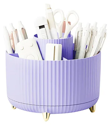 Produktbild von Kosmetik-Organizer: 360° drehbarer Organizer – Pinselhalter mit 5 Fächern – Organizer für Make-up-Pinsel, Kosmetikartikel, Nagellack, Bastelbedarf, Make-up-Utensilien – Lila