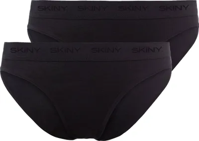 Produktbild von SKINY Damen Rio Slip, 2er Pack - Unterwäsche, Unterhose, Baumwolle, Logobund, Feinripp, einfarbig Schwarz 38