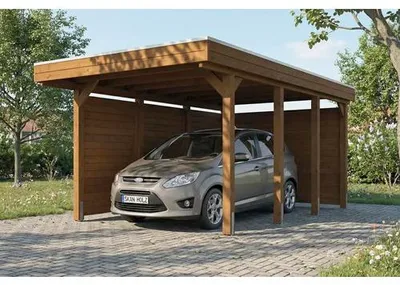 Produktbild von Einzelcarport SKAN HOLZ Friesland inkl. Rückwand, Seitenwand, Pfostenanker 320 x 555 cm nussbaum