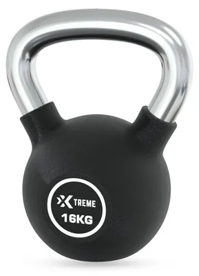 Obrázek produktu pro Kettlebell 16 kg, černá – s gumovým povrchem, ergonomická rukojeť – litinová