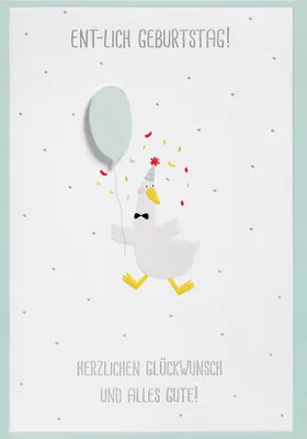 Produktbild von Geburtstag Karte mit Umschlag, unverpackt, Luftballon Konfetti Ente