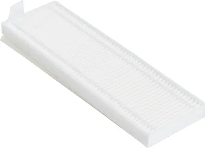A white filter for a robot vacuum cleaner is shown against a white background.