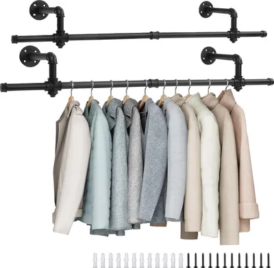 Produktbild von 2-teilige Kleiderstange Wandgarderobe, Kleiderständer für die Wand, 50 kg Belastbarkeit, Wandmontierter Kleiderständer,Rohr-Kleiderstange für Flur,Bad