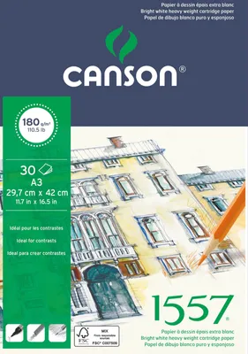 Zdjęcie produktu dla CANSON C204127415 CANSON podkładka do papieru rysunkowego 1557, DIN A3, 180 g/m², 30 arkuszy