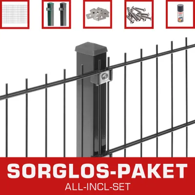 Produktbild von Camas Sorglos-Paket 1 Doppelstabmattenzaun mit Pfosten, 25 m | 1430 mm | Anthrazit RAL 7016