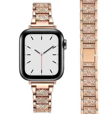 Produktbild von Stravo Luxe Schmale Diamant-Uhrenarmband – für Apple Watch 49/46/45/44/42 mm, SE 1-3 & Serie 11-1 / Ultra 1-3 – Damen – Roségold