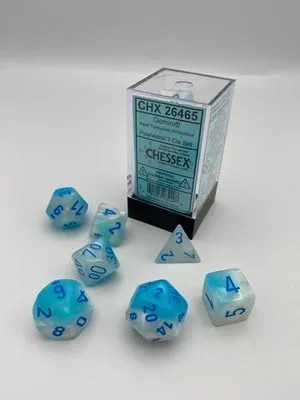 Produktbild von Chessex - Gemini - 7-Die Set - Pearl Turquoise-White/Blue