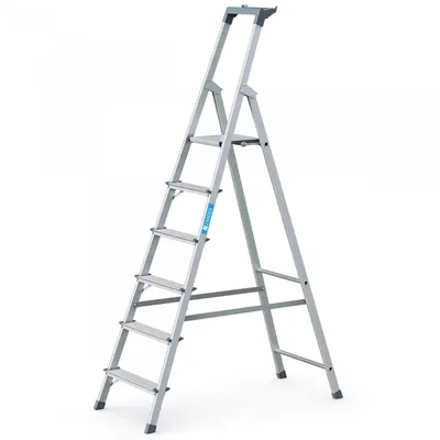 Produktbild von Zarges Stufenstehleiter Aluminium 6Stufen 1 seitig Plattform-H.1240mm 4,9kg eloxiert Holme - 44156