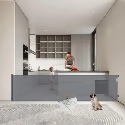 Image de Elzusha - Barrière de sécurité pour escaliers, largeur 300 cm - Barrière extensible pour bébés et animaux de compagnie