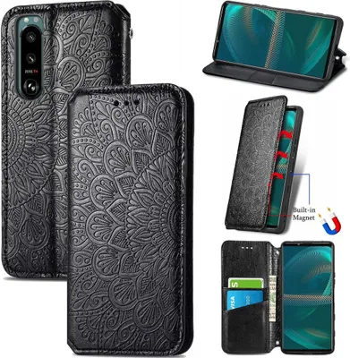 Produktbild von König Design Hülle kompatibel mit Sony Xperia 5 III Kunstleder Handyhülle - Handy Case Schwarz