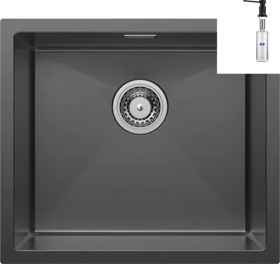 Produktbild von CECIPA Quadratische Küchenspüle 50cm * 44cm Edelstahlspüle schwarz + schwarzer Seifenspender