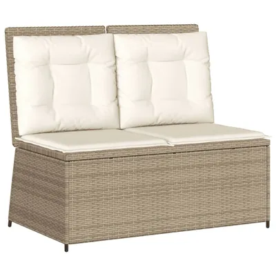 Image de vidaXL Banc de jardin Réglable avec coussins Beige Poly Rattan