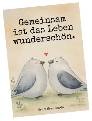 Produktbild von Mr. & Mrs. Panda Postkarte Tauben Liebe Design - Weiß - Geschenk, Taube, Ansichtskarte, Freundin, Turteltaube, Grußkarte, Hochzeit, Hochzeitskarte, Fotokarte, Postkarten