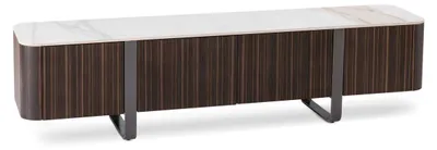 Image de Meuble TV Andromeda néoclassique 180 cm en MDF finition ébène et plateau en céramique effet marbre Calacatta Gold - Accessoire d'ameublement design