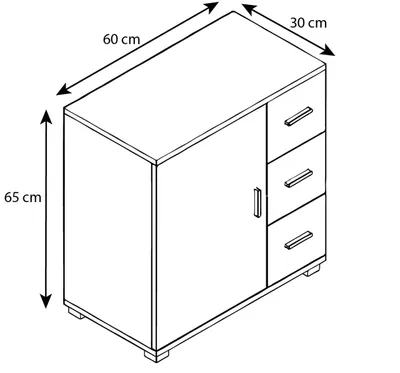 Zdjęcie produktu dla Drewniana szafa łazienkowa | Szafka łazienkowa | Wymiary: H. 65 x szer. 60 x gł. 30 cm | 3 szuflady | 1 duże drzwi obrotowe | 2 przedziały - Zalo XL